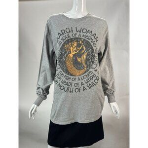 March Woman Graphic Long Sleeve Shirt Fruit Of The Loom HD Cotton Medium Gray